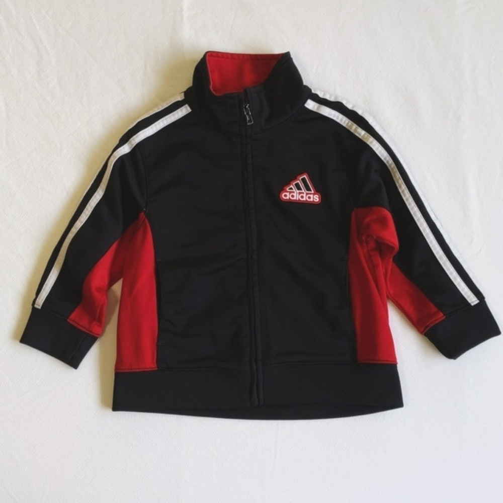 adidas black zip-up lightweight sporty track jacket 2T toddler boys